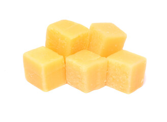 Cheese cubes isolated on white background