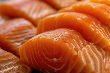 Sliced salmon fillet texture in detailed closeup