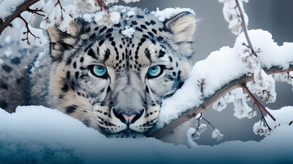 Fototapeta na wymiar snow leopard in snow