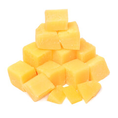 Cheese cubes isolated on white background