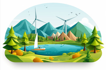 Renewable Energy with Green Wind Turbines by 2050. Reduce Energy Consumption and CO2 Emissions
