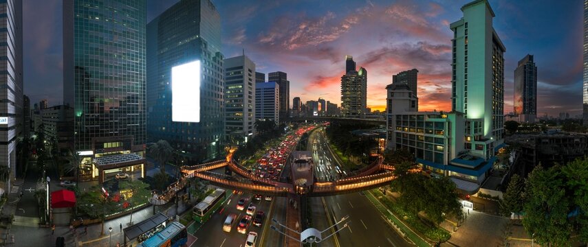 Fototapeta Beautiful sunset in Jakarta City Indonesia. Jakarta, is a capital city of indonesia that become the centre of economic and financial of Indonesia.