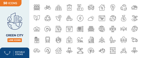 Green city Line Editable Icons set. Editable stroke. Vector illustration  © Cetacons