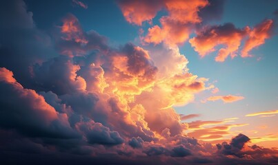 Sky at sunset, sky at sunrise, clouds, orange clouds cirrus clouds, cumulus clouds, sky gradient, sky background at dusk, twilight, nightfall, pink sky, pink clouds, sun, environment, Generative AI - obrazy, fototapety, plakaty