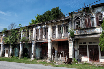 View of dilapidated and abandoned tin mining town of Papan in the outskirts of the city of Pusing, Perak, Malaysia