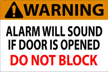 Warning Sign, Fire Door Alarm Will Sound If Door Is Opened Do Not Block