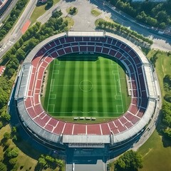 Fototapeta premium top view of the Football Field of the whole stadium