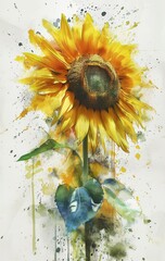 Watercolor floral Sunflowers illustration set - yellow flower green leaf leaves collection. Wedding stationary, greetings, wallpapers, fashion