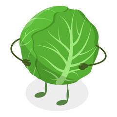3D Isometric Flat Vector Set of Cute Vegetables, Funny Food Characters. Item 7