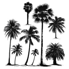 palm trees silhouettes on white