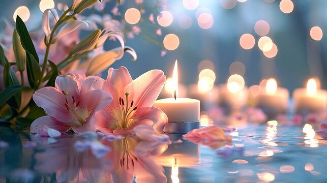 Twilight Tranquility with Lilies and Gentle Candle Glow 