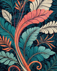 Elegant Art Deco Swirls and Botanical Illustrations Pattern Texture Background Gen AI - 722629191