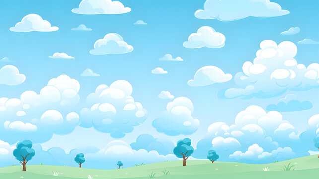 a cartoon landscape with many trees in the grass