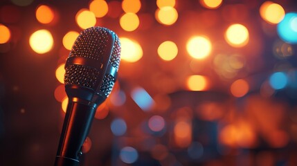 Close-up of classic microphone at concert