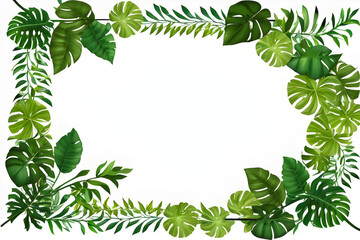 Fototapeta premium Green Leaves Border Frame Illustration Generative Ai