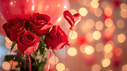 Valentine Ambiance with Roses and Heart Balloons