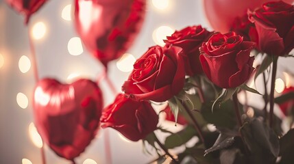 Valentine Ambiance with Roses and Heart Balloons