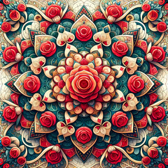 Fototapeta premium Hyperbolic Flower Mandala like Seamless pattern Maximalist Colorful Floral Psychedelic, Wallpaper Background