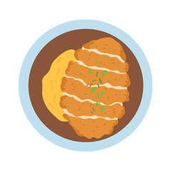 japanese food Katsu or fried pork Curry Rice with omelet put