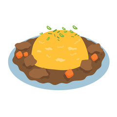 Traditional Japanese curry omelet rice with beef