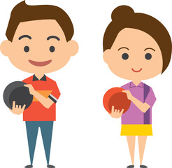ボウリング選手のイメージイラスト（男女セット）