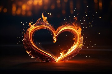 Burning heart with fire - obrazy, fototapety, plakaty