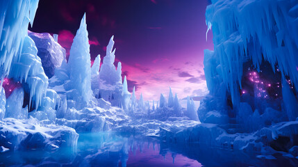 幻想的な氷の世界のイメージイラスト風景 - obrazy, fototapety, plakaty