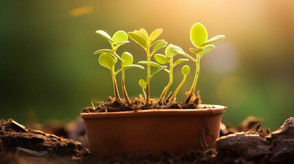 An image of a potted plant with small sprouts.
