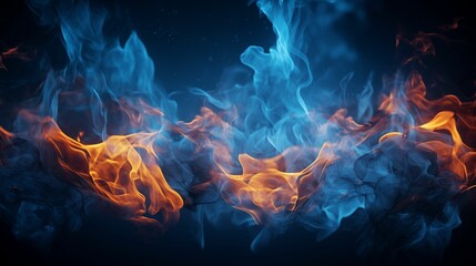 Blue flames on a dark background. - obrazy, fototapety, plakaty