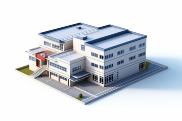 Modern School Building in Isometric View, on an Isolated White Background, Generative AI