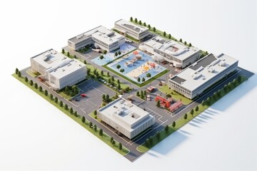 School Campus Layout, Displaying Various Facilities, on a White Surface, Generative AI