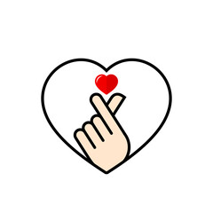 Love symbol in fingers, vector illustration of finger gesture with love, Korean heart icon