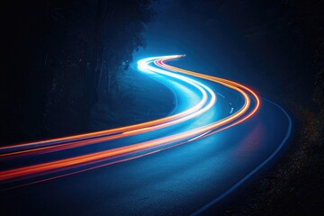 Colorful light trails car with motion effect. Illustration of high speed light effect on forest background. generative AI.