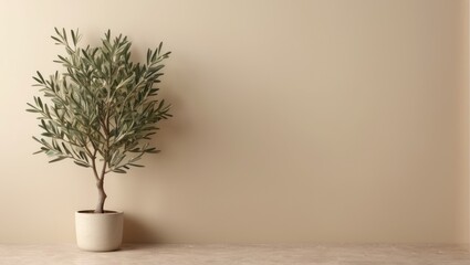 Fototapeta premium Minimalist interior decor with vase and plant, 3d rendering aesthetic background