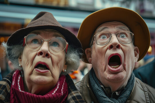 senior people looking surprised with their mouths open