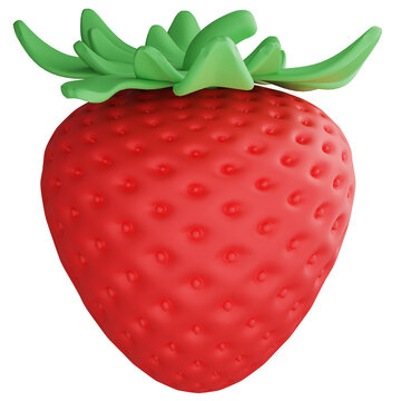 Strawberry clipart flat design icon isolated on transparent background, 3D render food and fruit concept