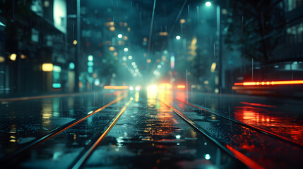 Fototapeta na wymiar Reflection of Light on a Wet Street