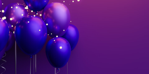Copy space background with dark purple balloons for celebration.3d rendering