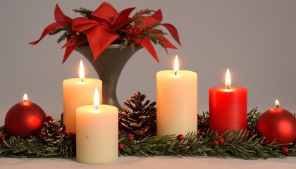 Obraz na płótnie Canvas Holiday Magic: Candles Illuminating Christmas Decor