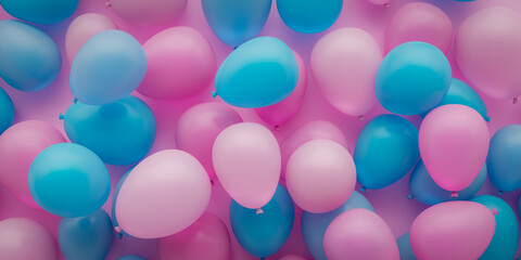 Background of bright mood balloons in pink and blue.3d rendering