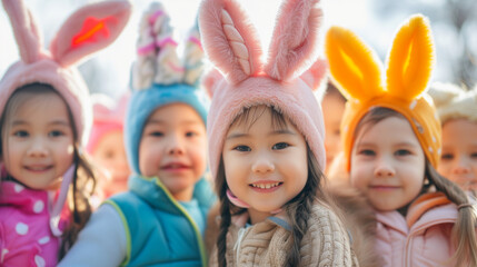 Fototapeta na wymiar group of children with bunny ears