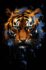 Untamed Essence: A Tiger's Stare Amidst a Splash of Darkness. The Spirit of the Jungle in Bold Brushstrokes.