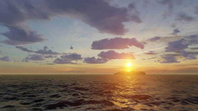 Approaching a tropical island During sunset, 3D rendering