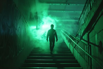 Mystical Green Glow in Urban Alleyway