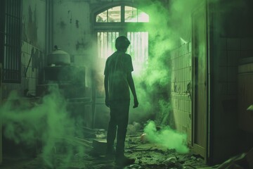 Mystical Green Glow in Urban Alleyway