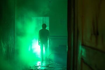 Mystical Green Glow in Urban Alleyway