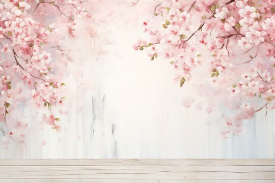 beautiful watercolor drawing illustration of cherry blossoms on a pink background