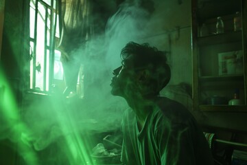 Mystical Green Glow in Urban Alleyway