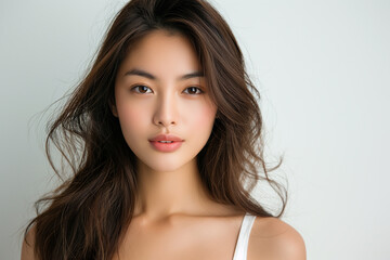 Beautiful young asian woman with perfect healthy smooth skin facial portrait isolated background