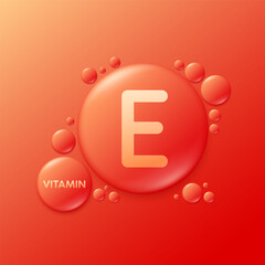 Serum drops water gel red vitamin E. For cosmetic design beauty care. Hyaluronic acid and collagen lotion. Vitamins complex liquid oil jelly from nature treatment nutrition skin care. Vector.